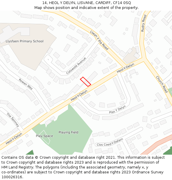 14, HEOL Y DELYN, LISVANE, CARDIFF, CF14 0SQ: Location map and indicative extent of plot