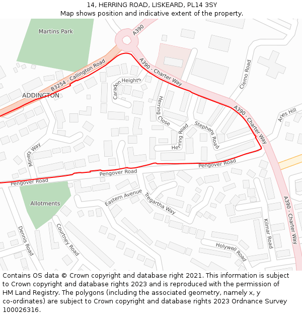 14, HERRING ROAD, LISKEARD, PL14 3SY: Location map and indicative extent of plot