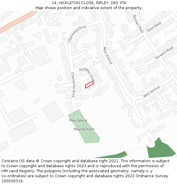 14, HICKLETON CLOSE, RIPLEY, DE5 3TA: Location map and indicative extent of plot