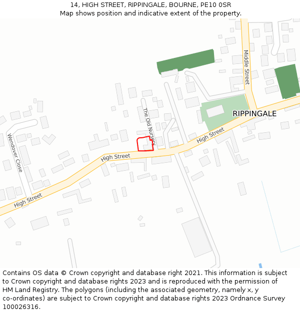 14, HIGH STREET, RIPPINGALE, BOURNE, PE10 0SR: Location map and indicative extent of plot