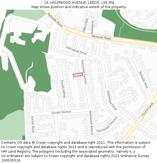 14, HOLMWOOD AVENUE, LEEDS, LS6 4NJ: Location map and indicative extent of plot
