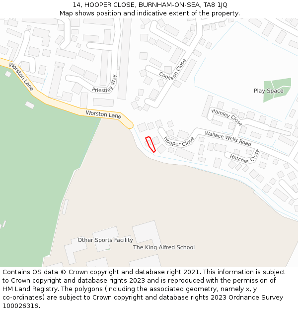 14, HOOPER CLOSE, BURNHAM-ON-SEA, TA8 1JQ: Location map and indicative extent of plot