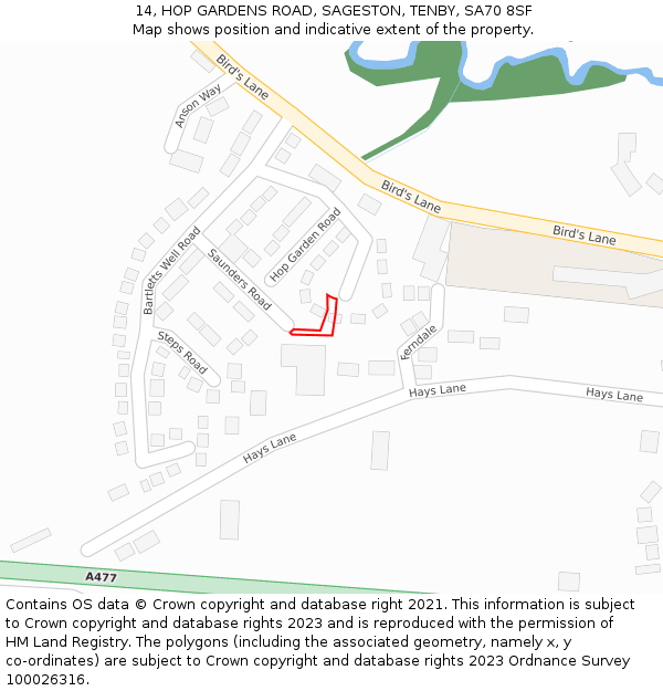 14, HOP GARDENS ROAD, SAGESTON, TENBY, SA70 8SF: Location map and indicative extent of plot