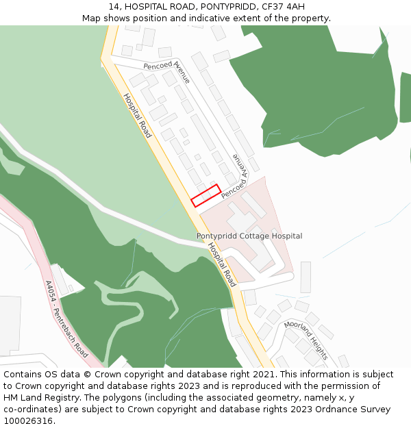 14, HOSPITAL ROAD, PONTYPRIDD, CF37 4AH: Location map and indicative extent of plot