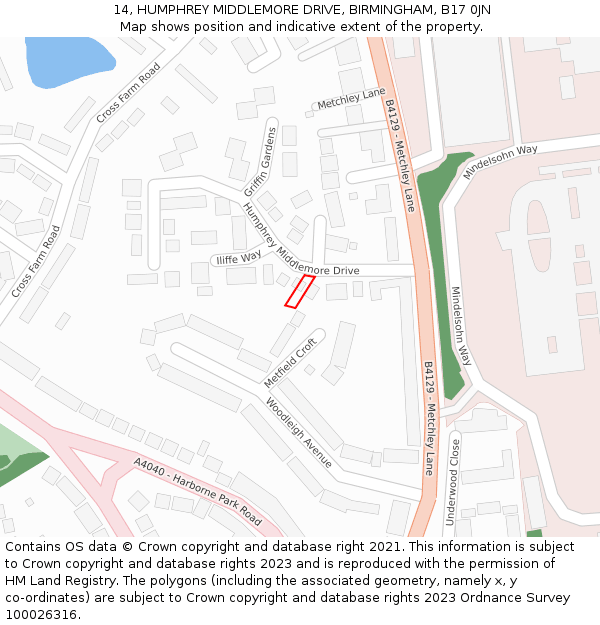 14, HUMPHREY MIDDLEMORE DRIVE, BIRMINGHAM, B17 0JN: Location map and indicative extent of plot