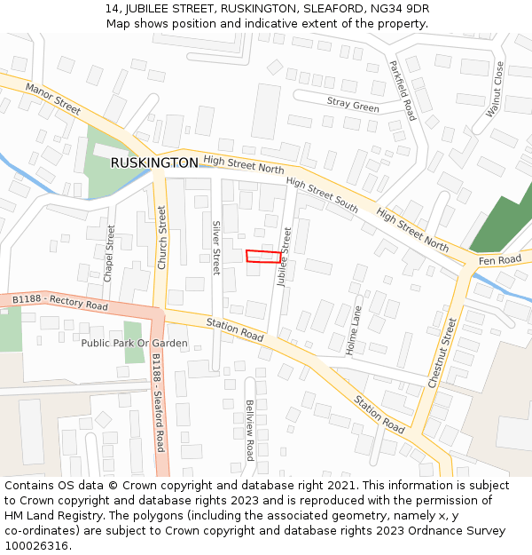 14, JUBILEE STREET, RUSKINGTON, SLEAFORD, NG34 9DR: Location map and indicative extent of plot