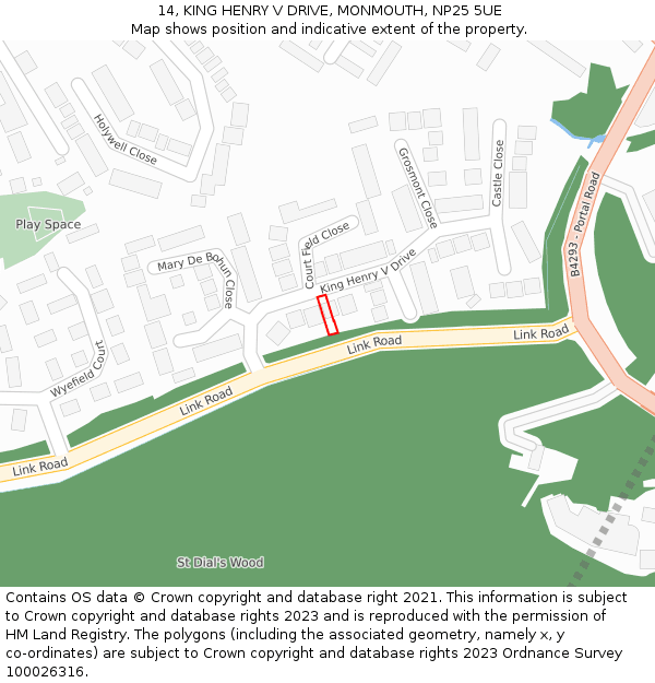 14, KING HENRY V DRIVE, MONMOUTH, NP25 5UE: Location map and indicative extent of plot