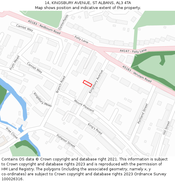 14, KINGSBURY AVENUE, ST ALBANS, AL3 4TA: Location map and indicative extent of plot