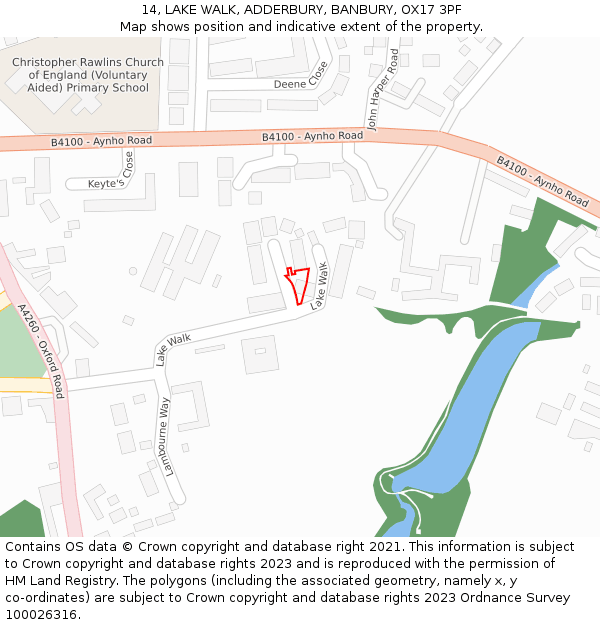 14, LAKE WALK, ADDERBURY, BANBURY, OX17 3PF: Location map and indicative extent of plot