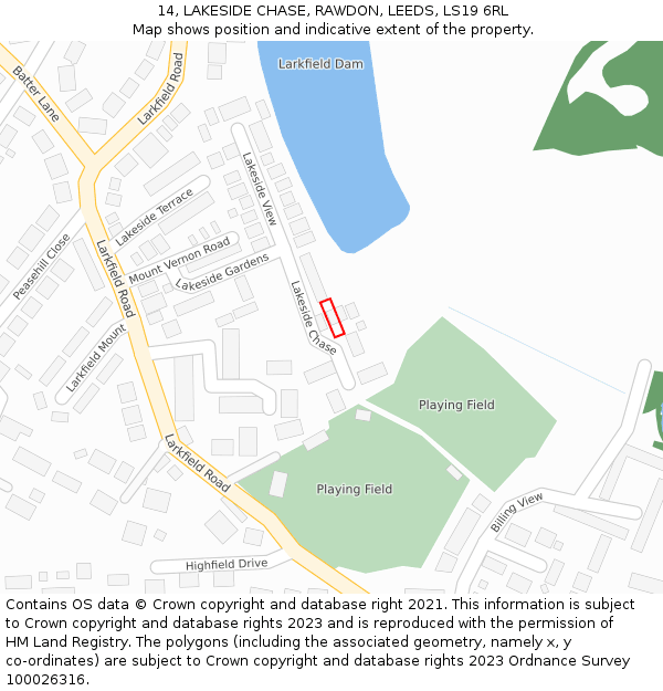 14, LAKESIDE CHASE, RAWDON, LEEDS, LS19 6RL: Location map and indicative extent of plot