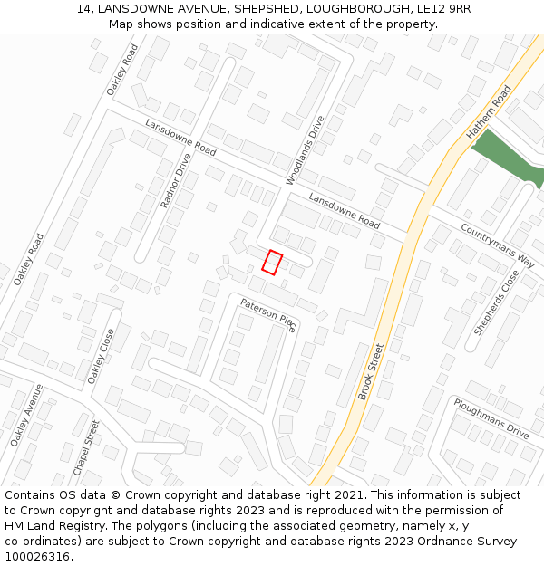 14, LANSDOWNE AVENUE, SHEPSHED, LOUGHBOROUGH, LE12 9RR: Location map and indicative extent of plot