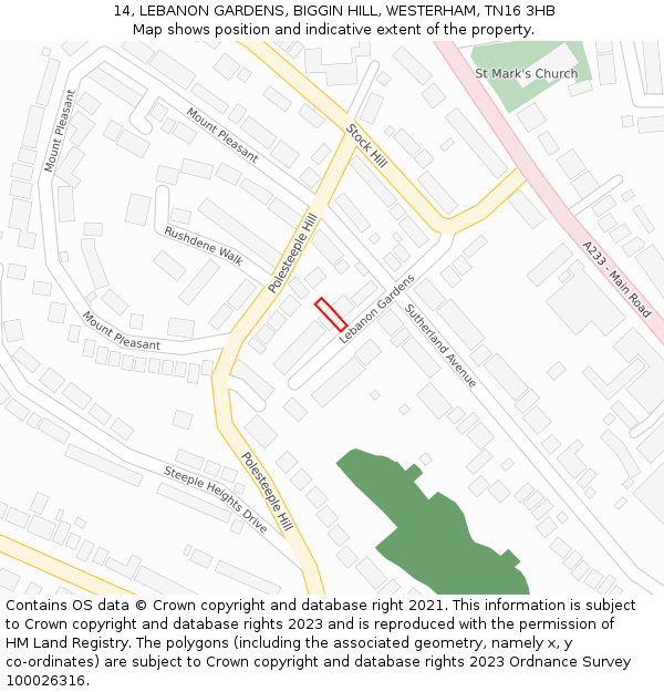 14, LEBANON GARDENS, BIGGIN HILL, WESTERHAM, TN16 3HB: Location map and indicative extent of plot