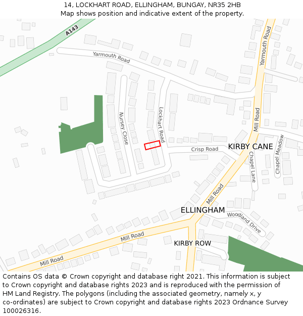 14, LOCKHART ROAD, ELLINGHAM, BUNGAY, NR35 2HB: Location map and indicative extent of plot