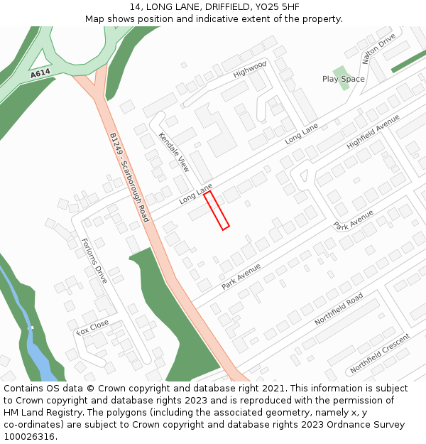 14, LONG LANE, DRIFFIELD, YO25 5HF: Location map and indicative extent of plot