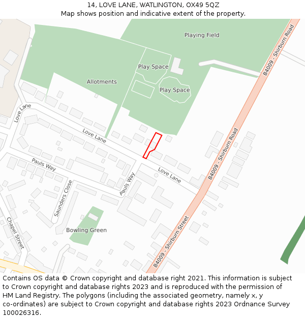 14, LOVE LANE, WATLINGTON, OX49 5QZ: Location map and indicative extent of plot