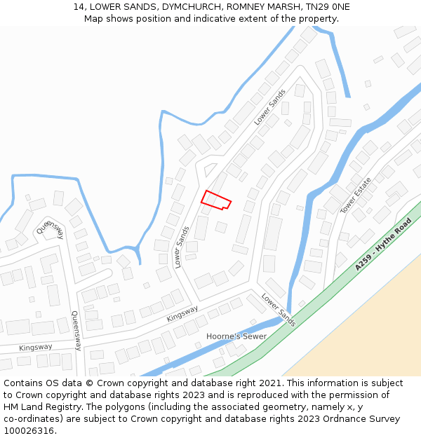 14, LOWER SANDS, DYMCHURCH, ROMNEY MARSH, TN29 0NE: Location map and indicative extent of plot