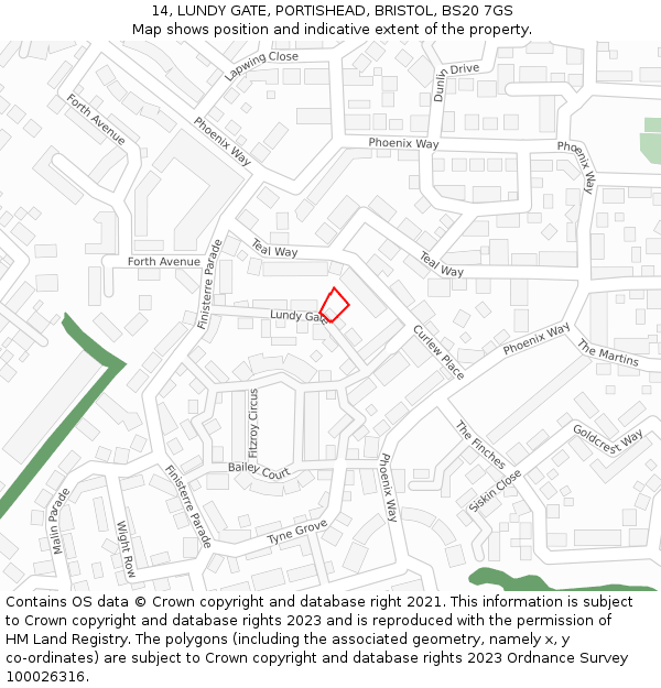 14, LUNDY GATE, PORTISHEAD, BRISTOL, BS20 7GS: Location map and indicative extent of plot