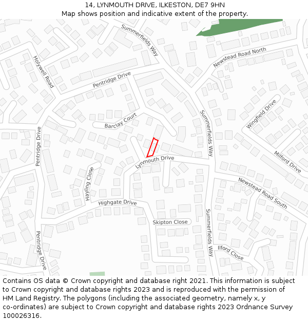 14, LYNMOUTH DRIVE, ILKESTON, DE7 9HN: Location map and indicative extent of plot