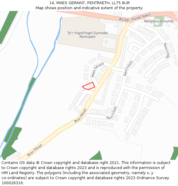 14, MAES GERAINT, PENTRAETH, LL75 8UR: Location map and indicative extent of plot