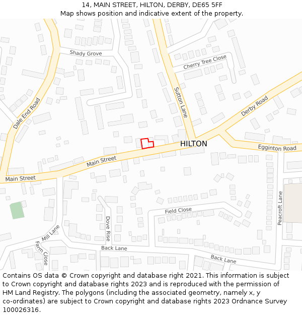 14, MAIN STREET, HILTON, DERBY, DE65 5FF: Location map and indicative extent of plot