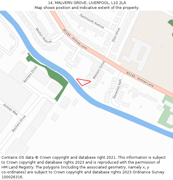 14, MALVERN GROVE, LIVERPOOL, L10 2LA: Location map and indicative extent of plot