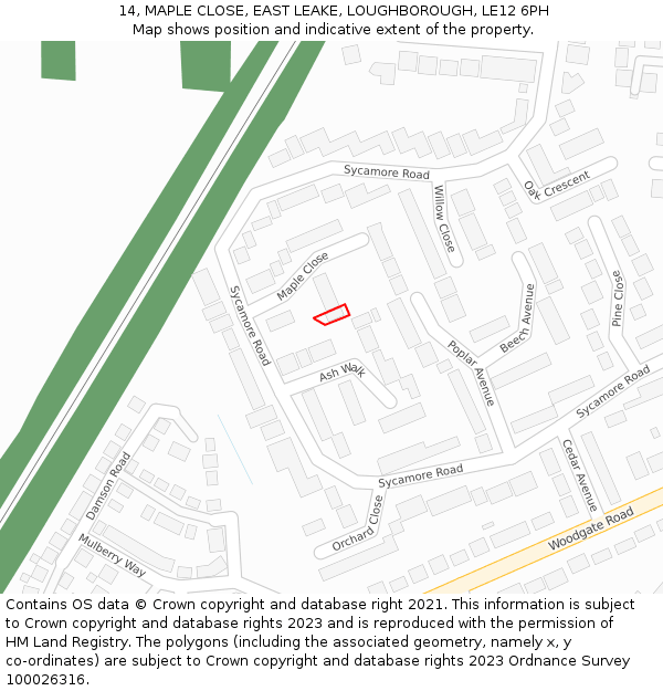 14, MAPLE CLOSE, EAST LEAKE, LOUGHBOROUGH, LE12 6PH: Location map and indicative extent of plot