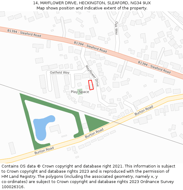 14, MAYFLOWER DRIVE, HECKINGTON, SLEAFORD, NG34 9UX: Location map and indicative extent of plot