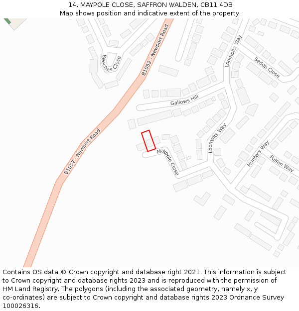 14, MAYPOLE CLOSE, SAFFRON WALDEN, CB11 4DB: Location map and indicative extent of plot