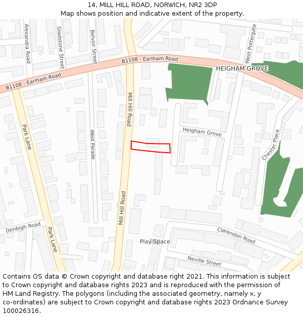 14, MILL HILL ROAD, NORWICH, NR2 3DP: Location map and indicative extent of plot