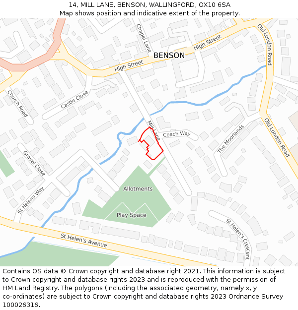 14, MILL LANE, BENSON, WALLINGFORD, OX10 6SA: Location map and indicative extent of plot