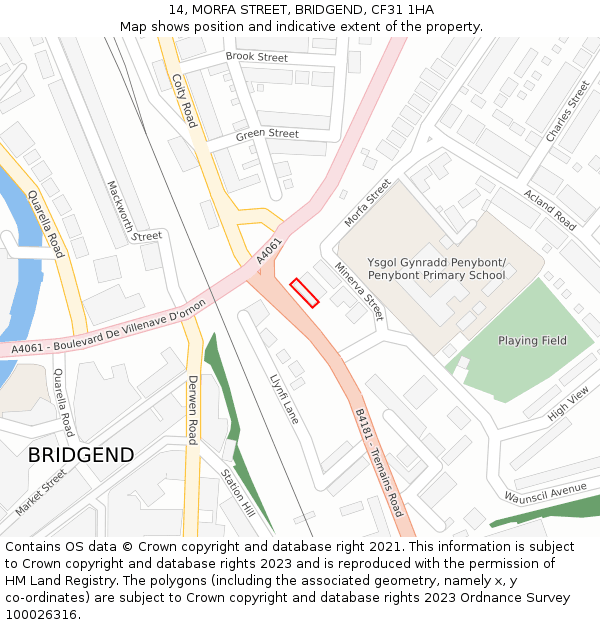 14, MORFA STREET, BRIDGEND, CF31 1HA: Location map and indicative extent of plot