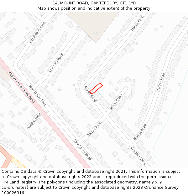 14, MOUNT ROAD, CANTERBURY, CT1 1YD: Location map and indicative extent of plot