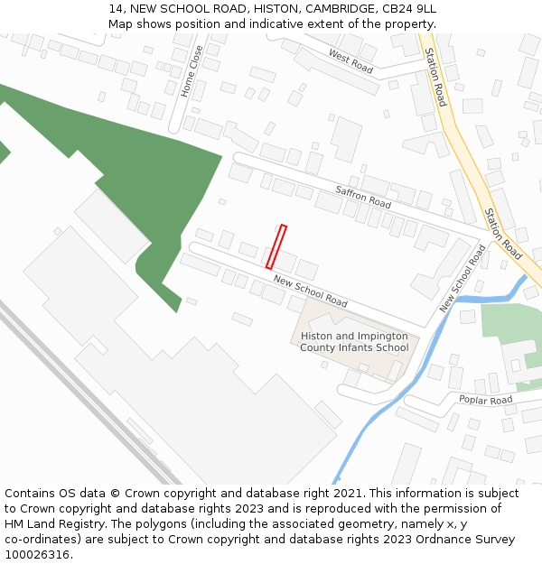 14, NEW SCHOOL ROAD, HISTON, CAMBRIDGE, CB24 9LL: Location map and indicative extent of plot