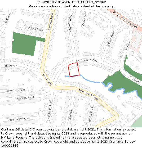 14, NORTHCOTE AVENUE, SHEFFIELD, S2 3AX: Location map and indicative extent of plot