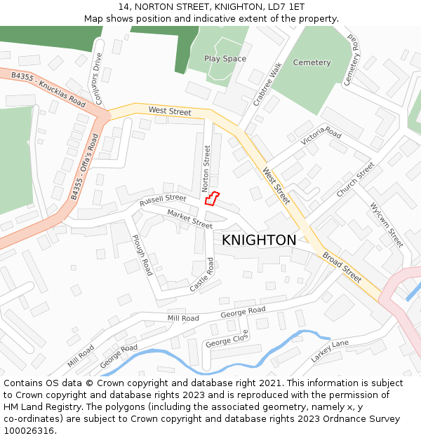 14, NORTON STREET, KNIGHTON, LD7 1ET: Location map and indicative extent of plot