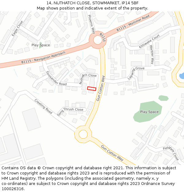 14, NUTHATCH CLOSE, STOWMARKET, IP14 5BF: Location map and indicative extent of plot