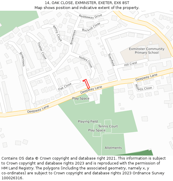 14, OAK CLOSE, EXMINSTER, EXETER, EX6 8ST: Location map and indicative extent of plot