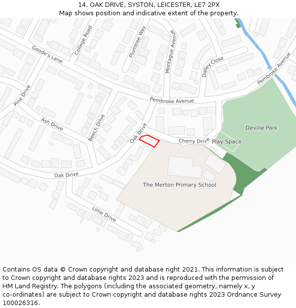 14, OAK DRIVE, SYSTON, LEICESTER, LE7 2PX: Location map and indicative extent of plot