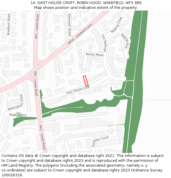 14, OAST HOUSE CROFT, ROBIN HOOD, WAKEFIELD, WF3 3BS: Location map and indicative extent of plot
