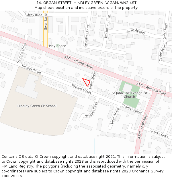 14, ORGAN STREET, HINDLEY GREEN, WIGAN, WN2 4ST: Location map and indicative extent of plot