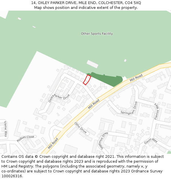 14, OXLEY PARKER DRIVE, MILE END, COLCHESTER, CO4 5XQ: Location map and indicative extent of plot