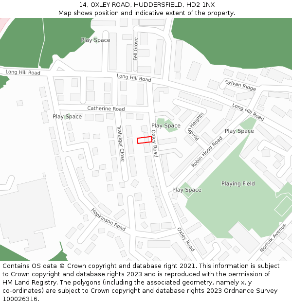 14, OXLEY ROAD, HUDDERSFIELD, HD2 1NX: Location map and indicative extent of plot