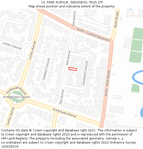 14, PARK AVENUE, SKEGNESS, PE25 2TF: Location map and indicative extent of plot