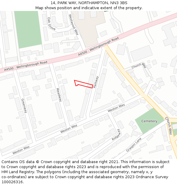 14, PARK WAY, NORTHAMPTON, NN3 3BS: Location map and indicative extent of plot