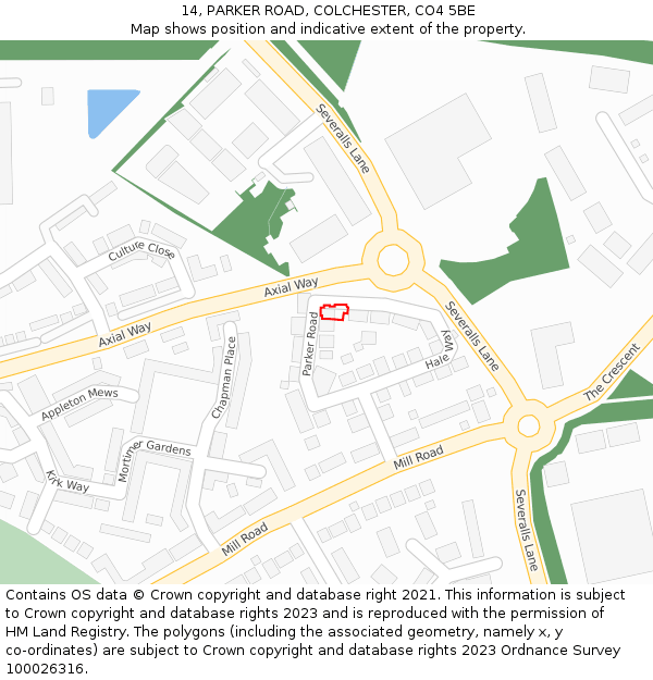 14, PARKER ROAD, COLCHESTER, CO4 5BE: Location map and indicative extent of plot