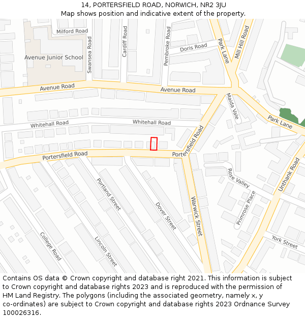 14, PORTERSFIELD ROAD, NORWICH, NR2 3JU: Location map and indicative extent of plot