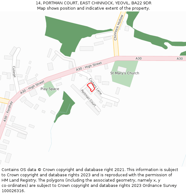 14, PORTMAN COURT, EAST CHINNOCK, YEOVIL, BA22 9DR: Location map and indicative extent of plot