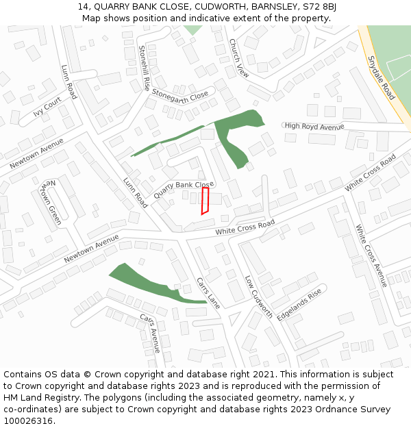 14, QUARRY BANK CLOSE, CUDWORTH, BARNSLEY, S72 8BJ: Location map and indicative extent of plot