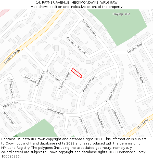 14, RAYNER AVENUE, HECKMONDWIKE, WF16 9AW: Location map and indicative extent of plot