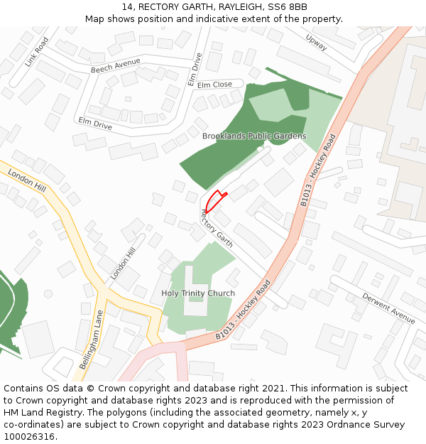 14, RECTORY GARTH, RAYLEIGH, SS6 8BB: Location map and indicative extent of plot